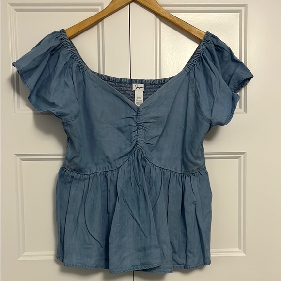 Japna Blue Flutter Sleeve Blouse - Picture 1 of 2